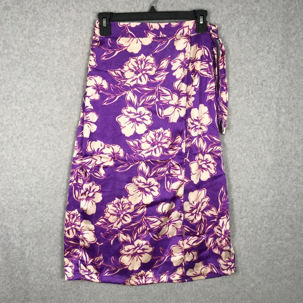 Japna Satin‎ Wrap Midi Skirt Medium Floral Resort Cruise Feminine Bow Cover Up